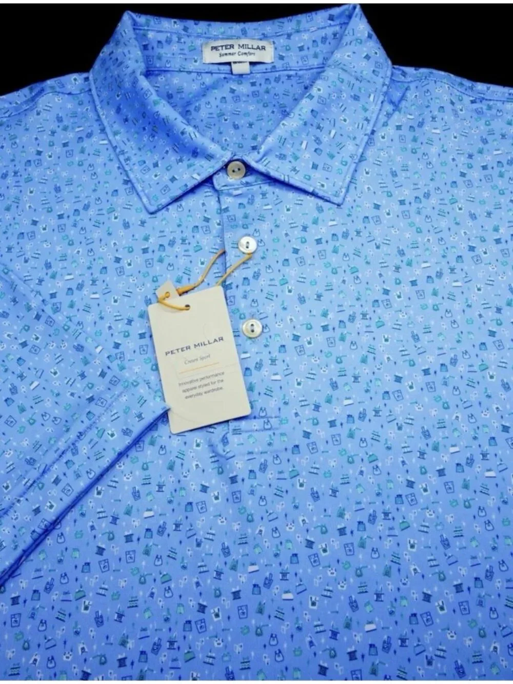 NWT Peter Millar XXL 2XL Fun Print Golf Shirt Crown Sport UPF 50+ $110 - Picture 3 of 3